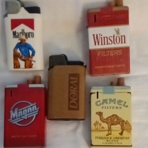Vintage Cigarette Lighter Collection — Marlboro, Winston, Camel, Doral, Magna